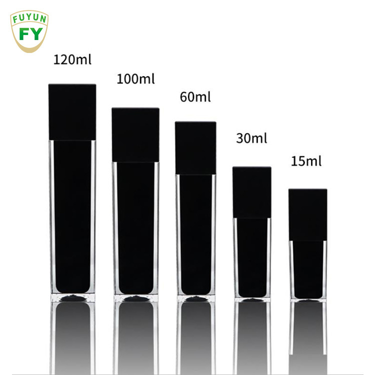 Fuyun 15ml/30ml/60ml/100ml/120ml/15g/30g/50g/100g Şeffaf siyah renk dikdörtgen şekilli akrilik plastik çift cidarlı şişe