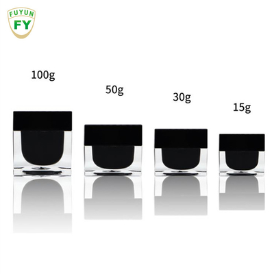 Fuyun 15ml/30ml/60ml/100ml/120ml/15g/30g/50g/100g Şeffaf siyah renk dikdörtgen şekilli akrilik plastik çift cidarlı şişe