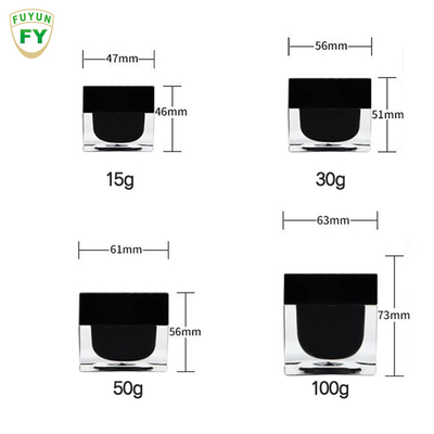 Fuyun 15ml/30ml/60ml/100ml/120ml/15g/30g/50g/100g Şeffaf siyah renk dikdörtgen şekilli akrilik plastik çift cidarlı şişe