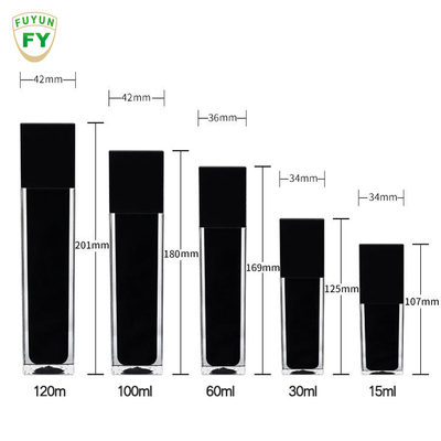 Fuyun 15ml/30ml/60ml/100ml/120ml/15g/30g/50g/100g Şeffaf siyah renk dikdörtgen şekilli akrilik plastik çift cidarlı şişe