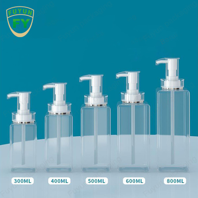 Şeffaf Beyaz Kare Şampuan Pompalı Dispenser Şişe 300ml 400ml 600ml 800ml