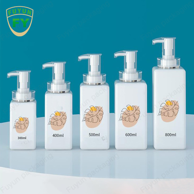 Şeffaf Beyaz Kare Şampuan Pompalı Dispenser Şişe 300ml 400ml 600ml 800ml